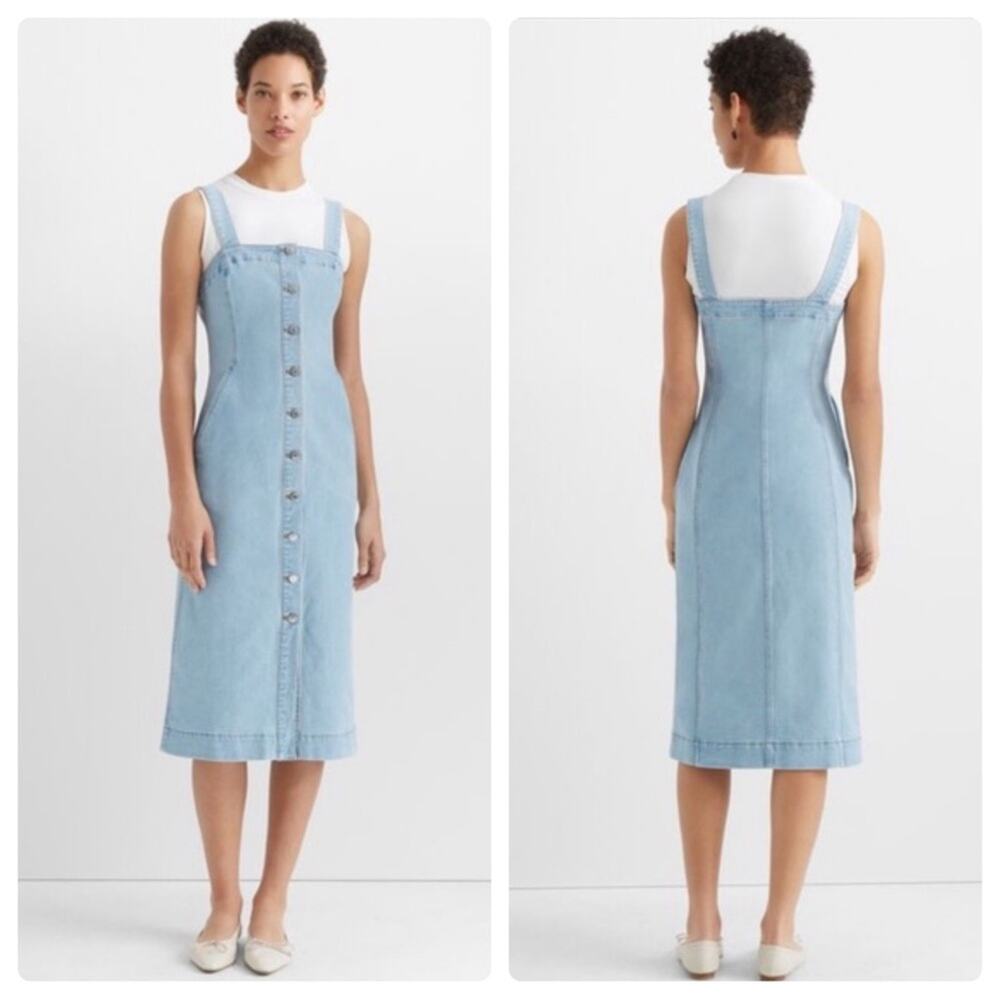 Club Monaco Denim Button Down Fitted Silhouette Vest Dress Pockets Stretch Sz‎ 0